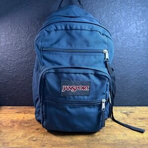 JanSport Big Student Backpack Navy Blue Multi Pocket School Travel Bag Y2k
